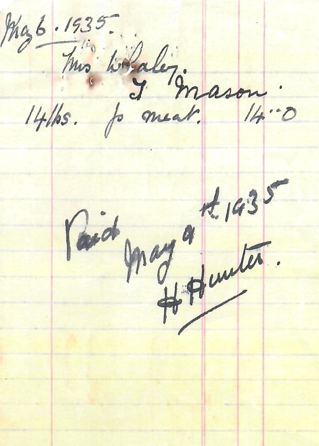 Masons Handwritten invoice cropped